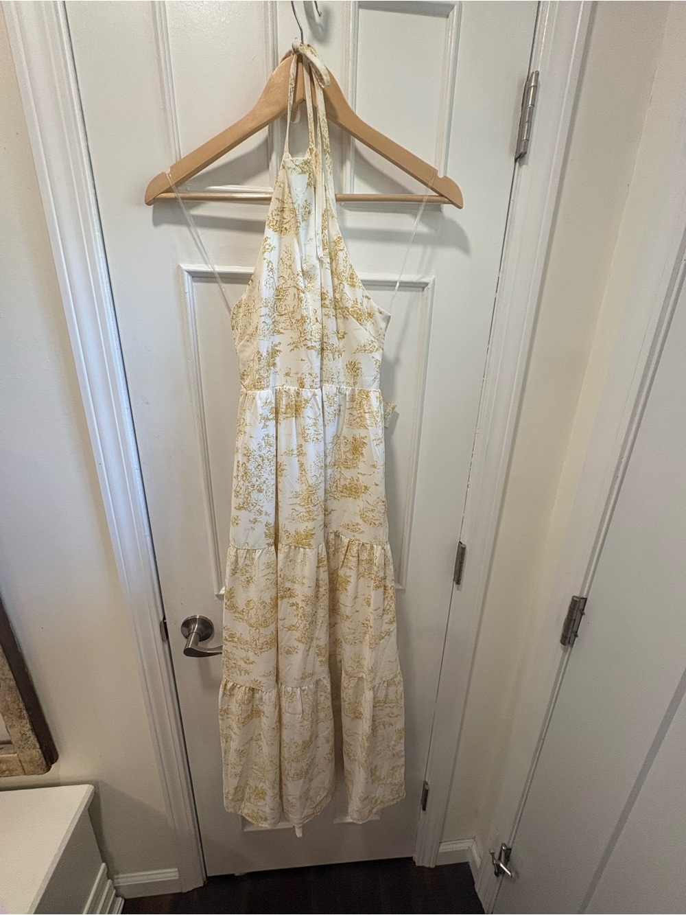 Halter Maxi Dress in White and Gold Floral
